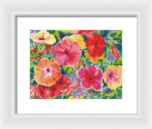 "Hibiscus Impressions" Tropical Hawaii Flowers - Framed Print