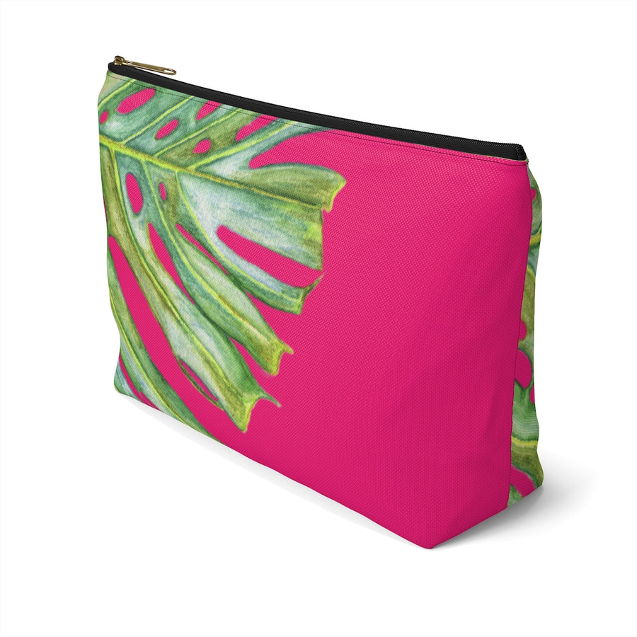 T-Bottom Accessory Bag:  Monstera Leaf - Pink