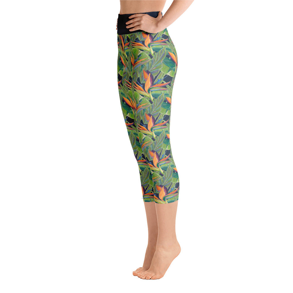 Birds of Paradise Series | Exotic Tropical Floral Pattern | Women's Capri  Leggings