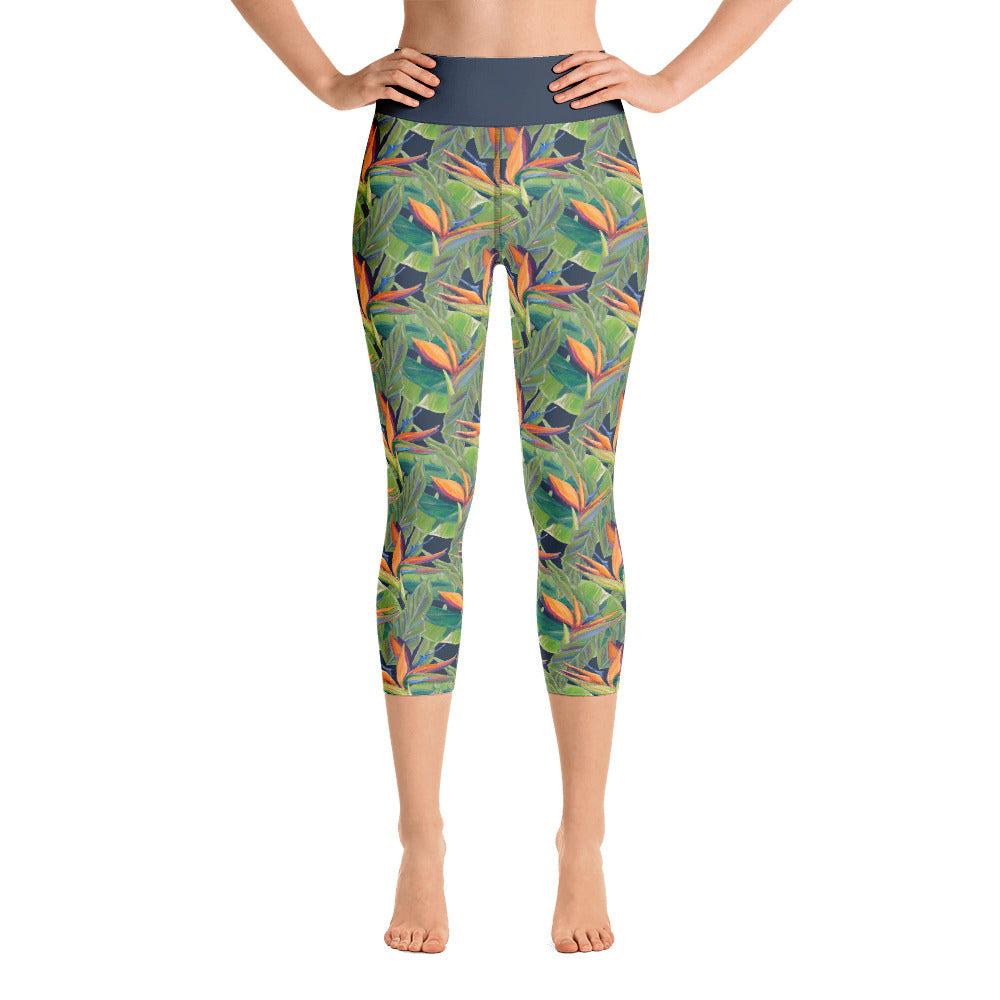 Womens Capri Leggings Colorful Floral Custom Print Skinny Pilates Yoga  Trousers Pink XXL 