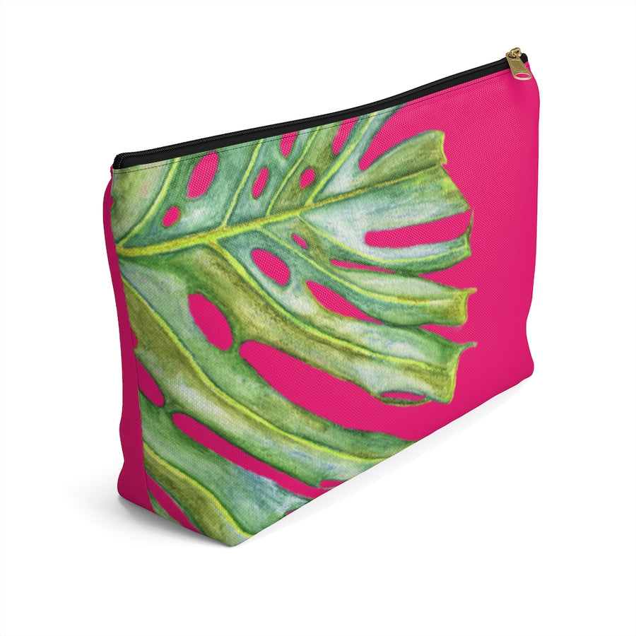 T-Bottom Accessory Bag:  Monstera Leaf - Pink