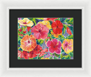 "Hibiscus Impressions" Tropical Hawaii Flowers - Framed Print