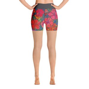Women's Yoga Shorts: Colorful Tropical Flower, Bold & Beautiful