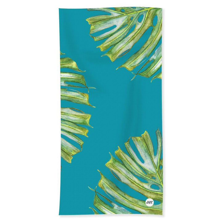 Beach Towel: Tropical Monstera Leaf With Teal Background