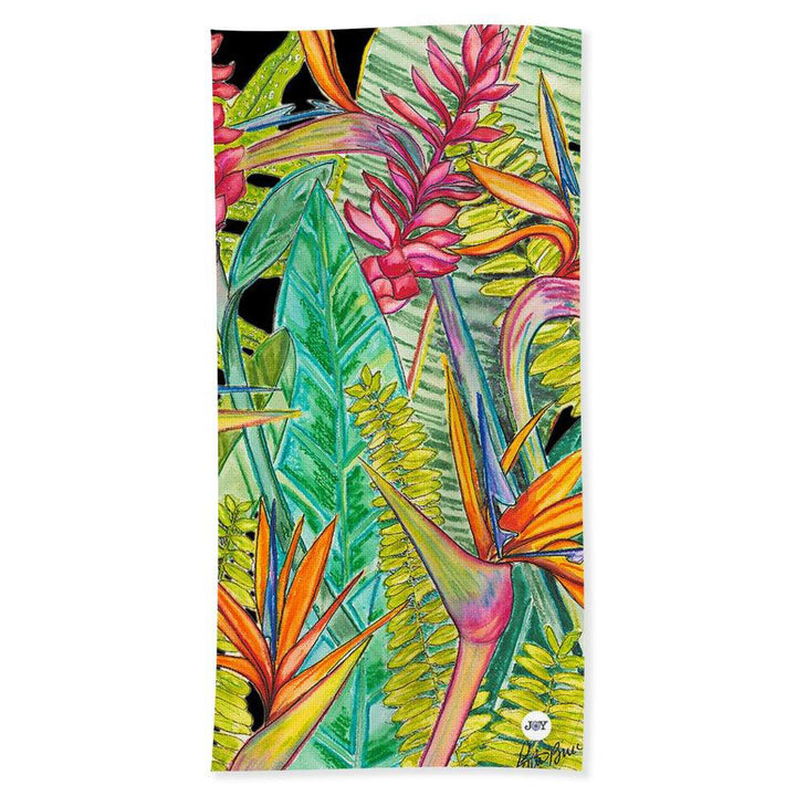 Beach Towel: Tropical Flowers, Ginger, Bird of Paradise, Fern: Bird Party