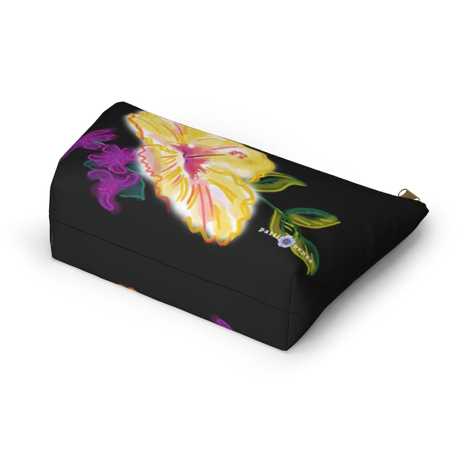 T-Bottom Accessory Pouch:  "Electric" Yellow Hibiscus - Black