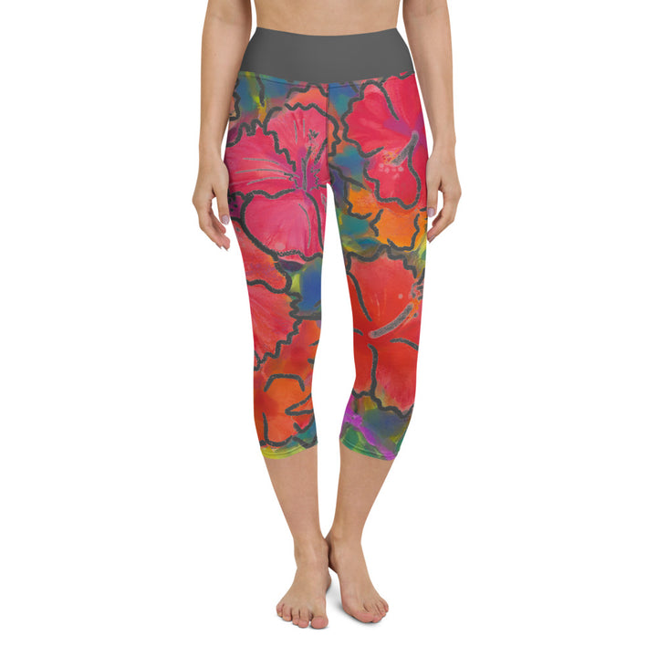 Women's Yoga Capri Pants: Colorful Tropical Flower, Bold & Beautiful