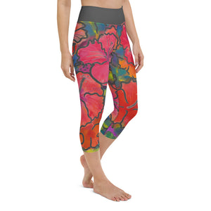 Women's Yoga Capri Pants: Colorful Tropical Flower, Bold & Beautiful