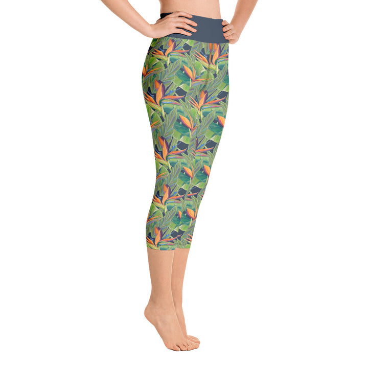 Women's Yoga Capri Pants: Colorful Tropical Flower, Bold