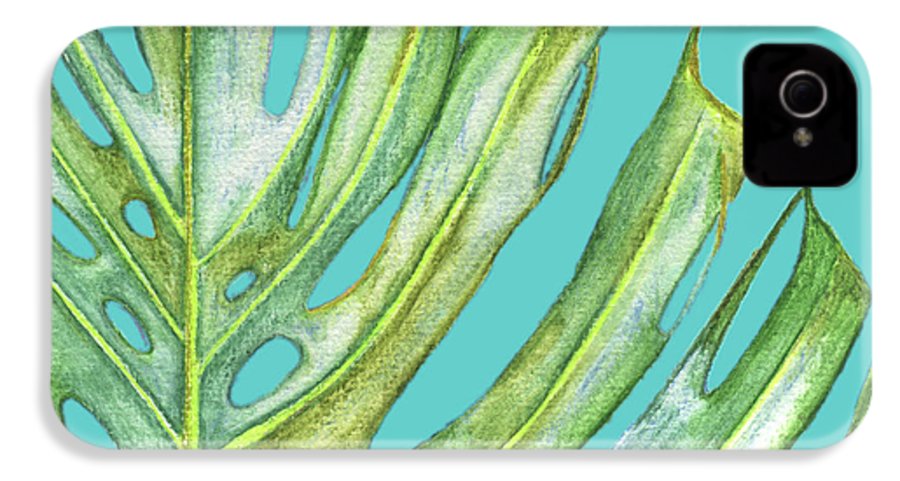 Tropical Monstera Leaf with Aqua Background - Phone Case