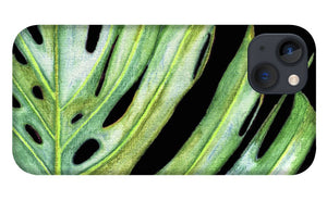 Tropical Monstera Leaf WIth Black Background - Phone Case