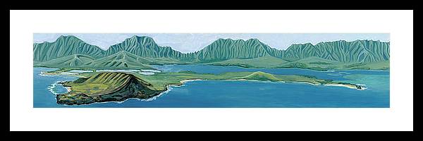 "Windward Passage 1" Beautiful Windward Oahu Panorama Diptych Painting, Kaneohe - Framed Print