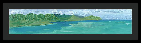 "Windward Passage 2" Beautiful Windward Oahu Panorama Diptych Painting, Kaneohe - Framed Print