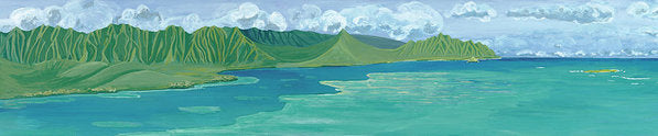 "Windward Passage 2" Beautiful Windward Oahu Panorama Diptych Painting, Kaneohe - Archival Print