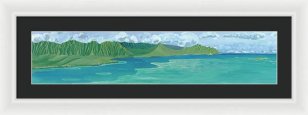"Windward Passage 2" Beautiful Windward Oahu Panorama Diptych Painting, Kaneohe - Framed Print